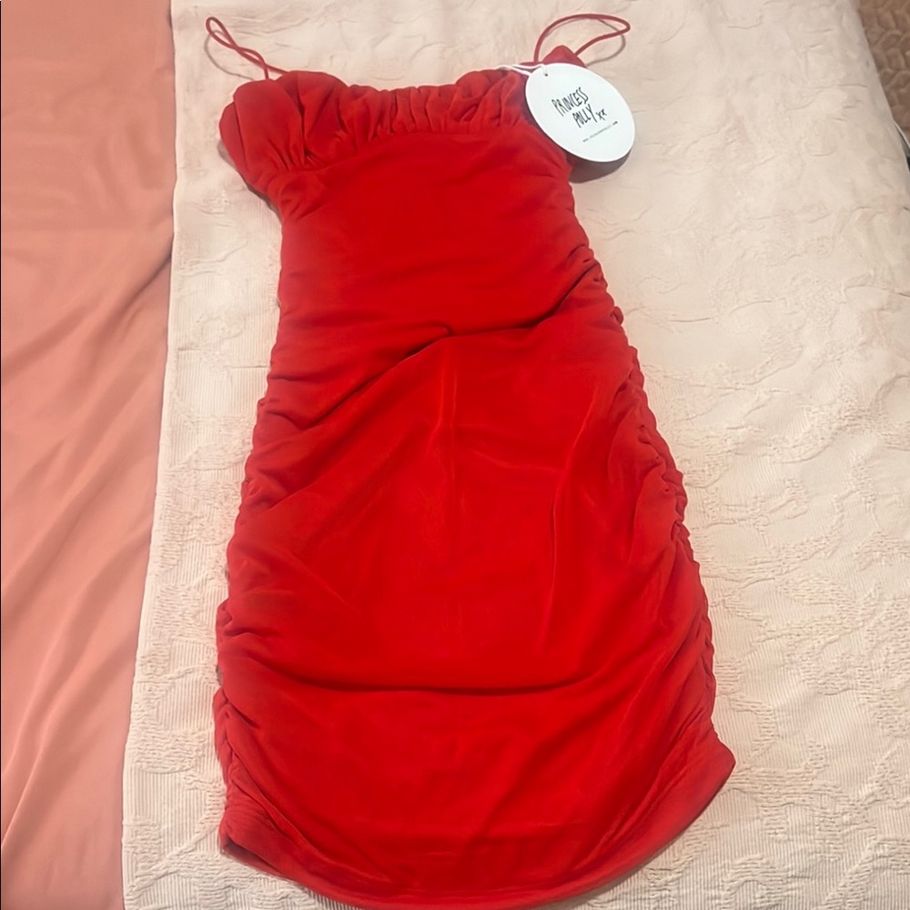 Princess Polly Red Ruched Asymmetrical Mini Dress